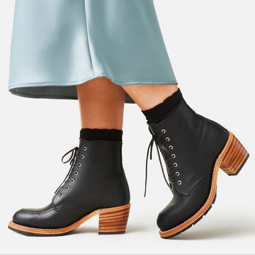 Red Wing Shoes Black Leather Lace-Up Ankle Boots with Stacked Wood Heel